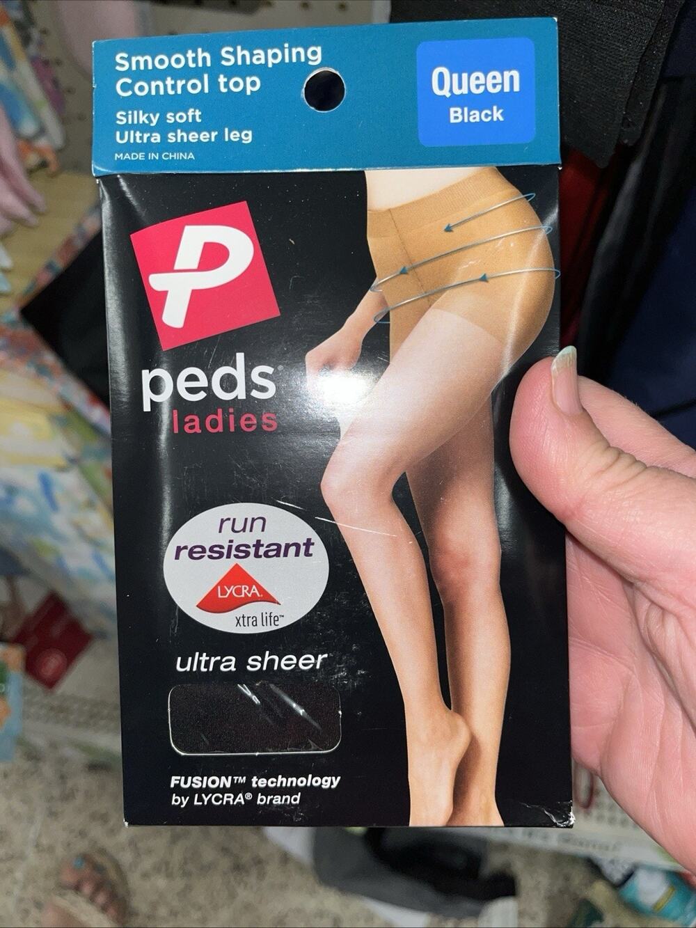 Peds Queen Size Black Ultra Sheer Control Top Pantyhose NIP New